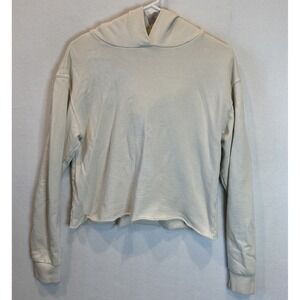 Perfect White Tee Kokomo Beach Raw Hem Cut Off Crop Hoodie Ivory Cotton Size XS